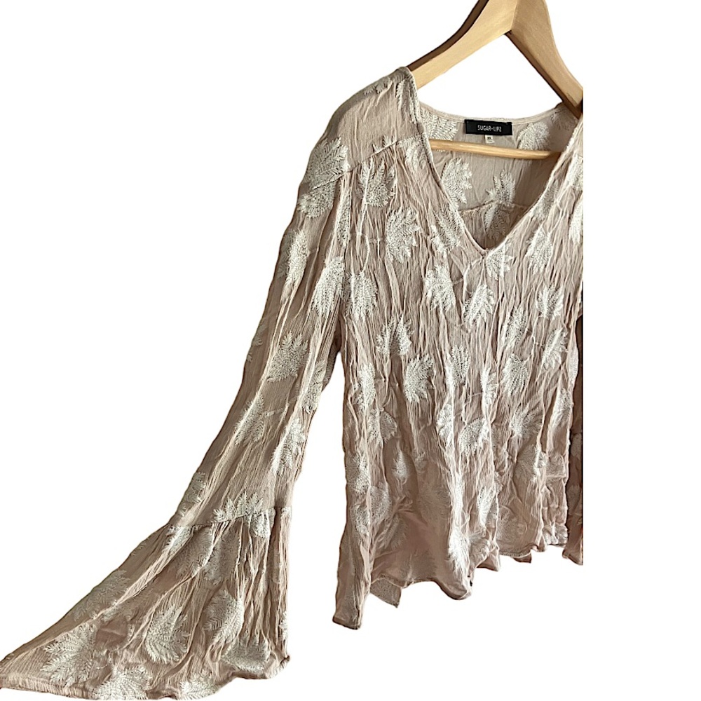 Sugar Lips Embroidered Bell Sleeve Top